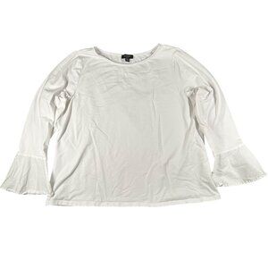 Lord & Taylor Womens 2X White Round Neck‎ Long Ruffle Sleeve Blouse Top Spot